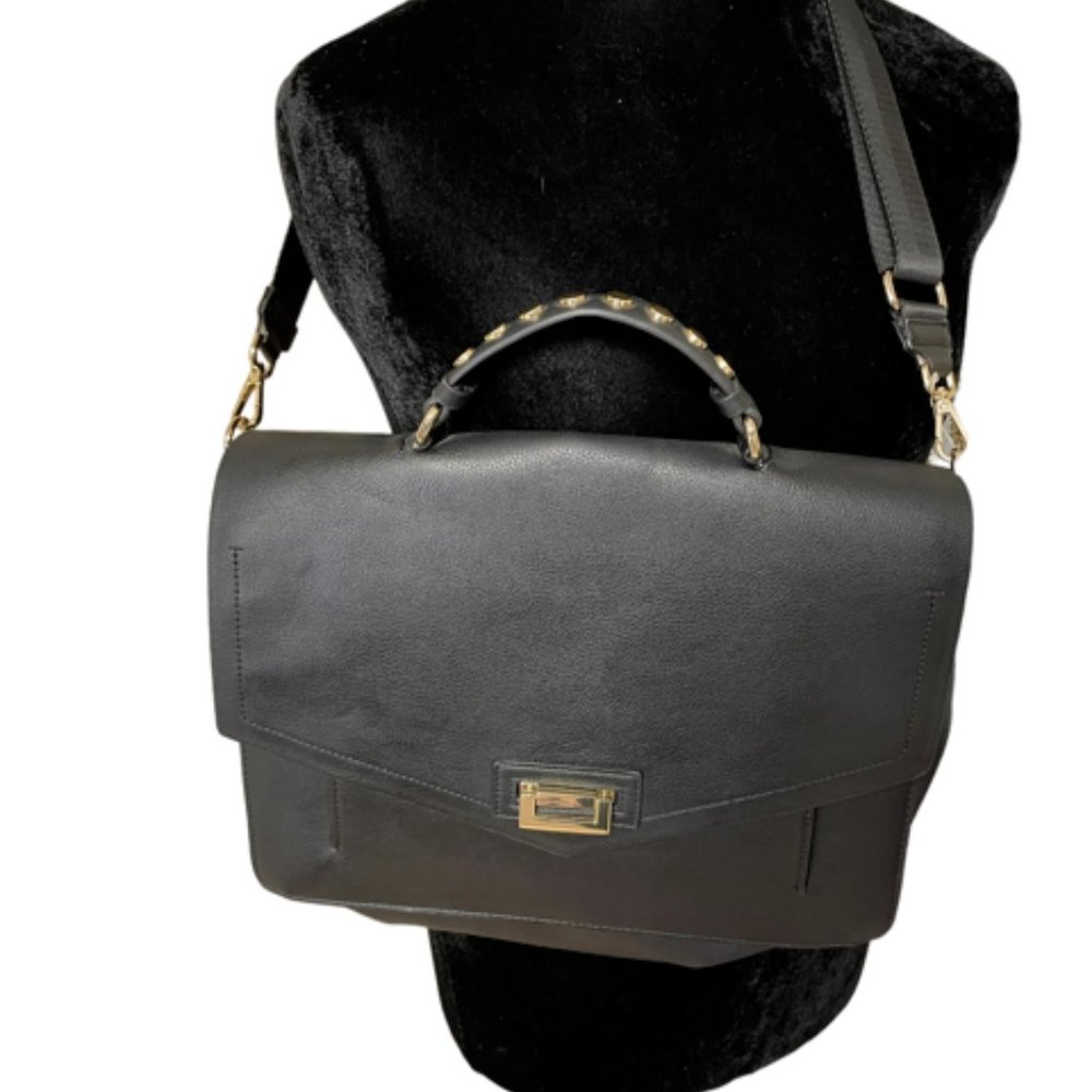 Zara Trafaluc Black Vegan leather crossbody laptop messenger bag NEW